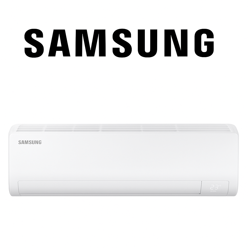 samsung logo above samsung split ac unit